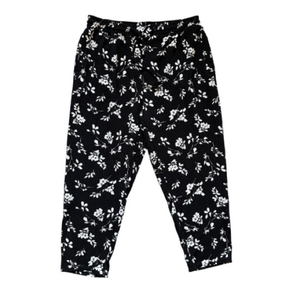 Lily Morgan Black & White Floral High Rise Pull On Tapered Leg Pants Size 1X